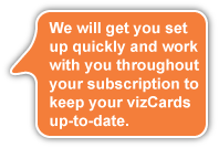 We will get you set up quickly and work with you throughout your subscription to keep your vizCards up-to-date.